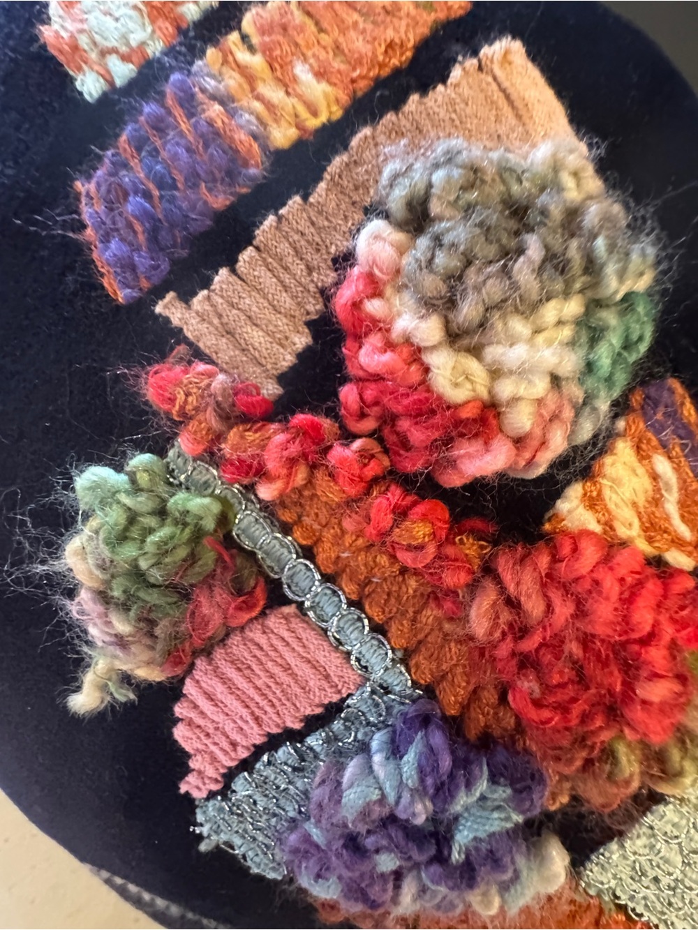 World Market- Handmade Hooked Bee Pillow in Multicolor on Black - Picture 7 of 11